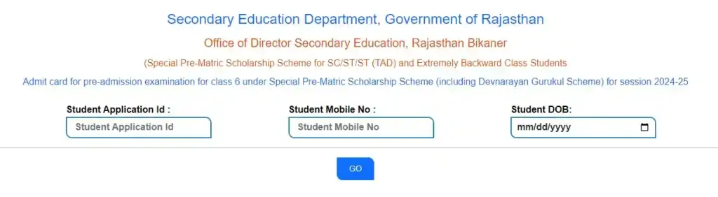 Shaladarpan Special Pre Matric Scholarship Scheme download admit card